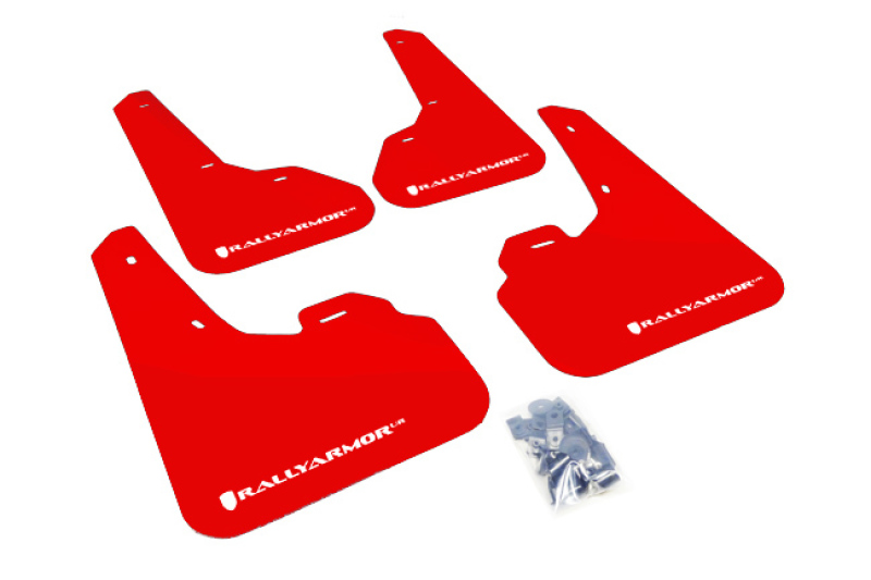 Mazda Mazda3 Mud Flap Kit - Rally Armor - UR Mud Flap w/White Logo - Red - `10-`13